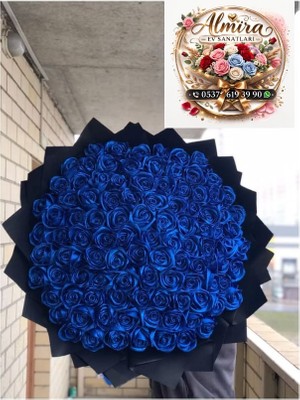 Solmayan Gül Buketi Lacivert 100 Adet