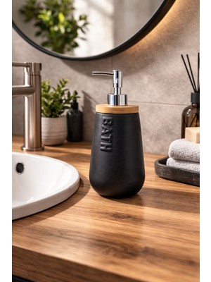 Padilon Şık Bambu Seramik Sıvı Sabunluk Dekoratif Banyo & Mutfak Sabun Dispanseri 20 cm