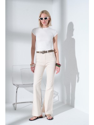 Domoda Normal Bel Kot, Ispanyol Paça Esnek Denim Kumaş Kadın Fit And Flare Jean Pantolon @morales