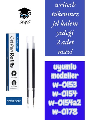 Writech Tükenmez Kalem Jel Yedeği 2 Adet Mavi Uyumlu Modeller W-0153 W-0154 W-0154A2 W-0178