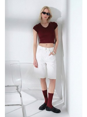 Domoda Bol Kesim Rahat Jean Kot Salaş Kadın Diz Altı Şort @taranto