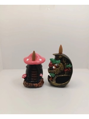 Tedi Sanat Mini Ay Mini Mantar Geri Akış Şelale Tütsülük Buhurdanlık 10 Adet Tütsü Hediyeli