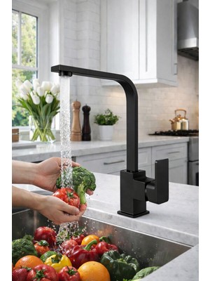 L Tipi Mutfak Eviye Bataryası Kare Köşeli Gövde Modern Tasarım