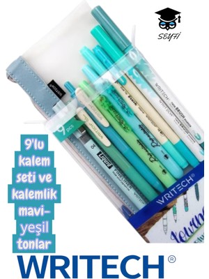 Writech 9'lu Kalem Seti Tükenmez Kalem Seti Jel Kalem Fosforlu Kalem Fırça Uçlu Kalem Çift Taraflı