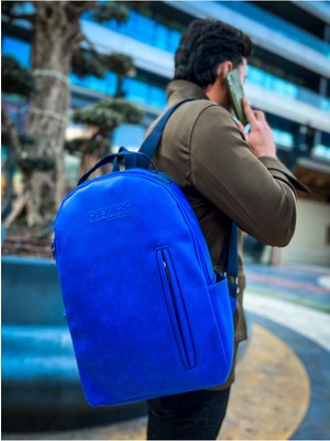 İsmiyle Al CNT104 - Cilt Erkek Sırt Çantası Mavı