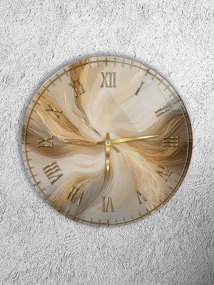 Olinpa Kırılmaz Cam Duvar Saati , Hem Tablo Hem Saat Yuvarlak Gold Krem Tasarım  Ev Ofis Hediyesi