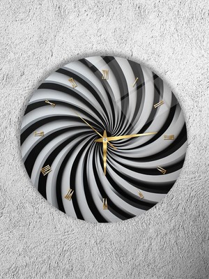 Olinpa Kırılmaz Cam Duvar Saati , Hem Tablo Hem Saat Yuvarlak Siyah Beyaz Geçişli Temalı Ev Ofis Hediyesi