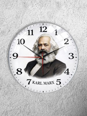 Olinpa Kırılmaz Cam Duvar Saati , Hem Tablo Hem Saat Yuvarlak Karl Marx Tasarım  Saat Ofis Hediyesi
