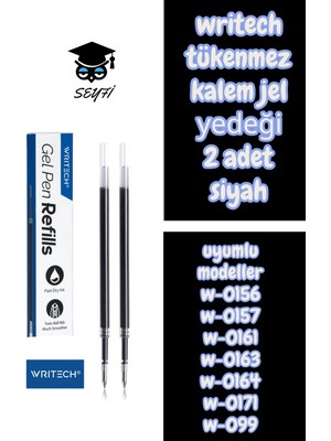 Writech Tükenmez Kalem Jel Yedeği 2 Adet Siyah Model W-0156 W-0157 W-0161 W-0163 W-0164 W-0171 W-099