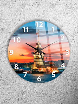 Olinpa Kırılmaz Cam Duvar Saati , Hem Tablo Hem Saat Yuvarlak Gece Kız Kulesi Manzara Saat Ofis Hediyesi