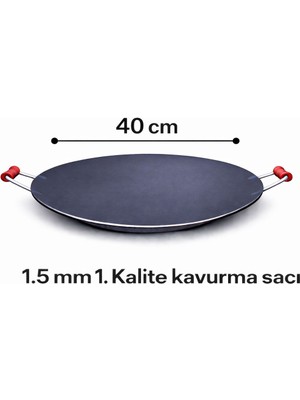 Luna Çeyiz Hediyelik - 40 cm Kavurma Sacı –Geleneksel Et sacı,Ahşap Kulplu Kara Sac Tava – 1.5 mm Kalınlık – Ocak, Mangal ve Kamp Uyumlu