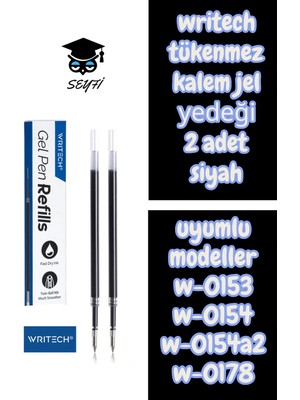 Writech Tükenmez Kalem Jel Yedeği 2 Adet Siyah Uyumlu Modeller W-0153 W-0154 W-0154A2 W-0178