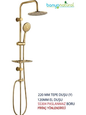 Banyonatural Altın Gold Tepe Yağmurlama Duş Seti Pirinç Yönlendirici Rose Gold