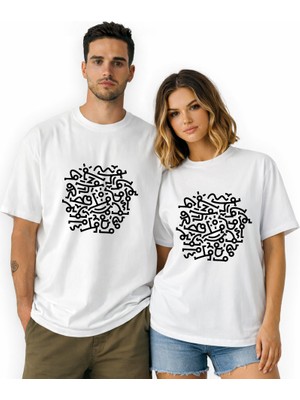Kidilia Pilates Çizgisel Figürler Unisex Bisiklet Yaka Tasarım Tshirt - Beden: Lrenk: Beyaz