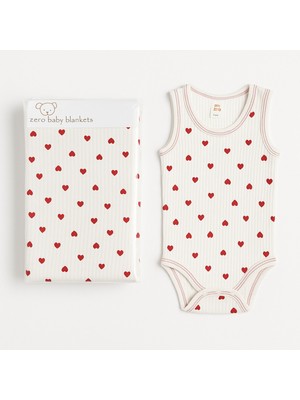 Özgürce Kalp Desenli Çift Katlı Yumuşak Penye Battaniye ve Zıbın Takımı