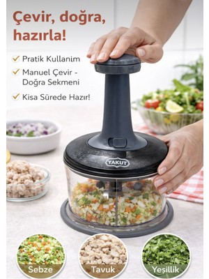 Kaya Group Yakut Basmalı Rondo Manuel Doğrayıcı 3 Bıçaklı 1400 ml Geniş Hazneli Sebze Soğan Sarımsak Parçalayıcı