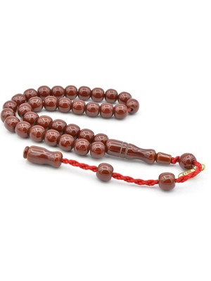 Murty99 Hakkı Usta Imzalı Küre Kesim Bilek Boy Kahverengi Sıkma Kehribar Tesbih