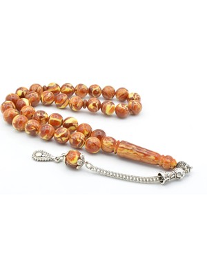 Murty99 Gümüş Kaplama Kamçılı Bej Kahverengi Beyrut Kehribar Tesbih 10 mm