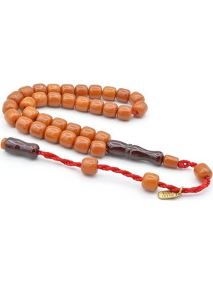 Murty99 Hakkı Usta Imzalı Fıçı Kesim Bilek Boy Turuncu Sıkma Kehribar Tesbih