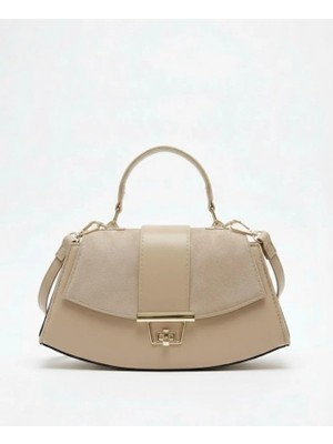 Heybe Shop Premium Geometrik Kesim Süet ve Deri Detaylı Çanta El ve Omuz Çantası