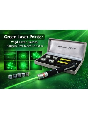 İsmiyle Al Green Laser Pointer Yeşil Lazer Kalem 5 Başlıklı Özel Kadife Gri Kutulu