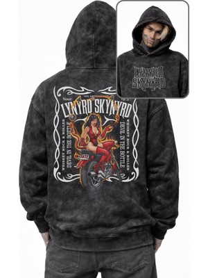 Fuddy Moda Unisex Lynyrd Skynyrd Sırt Baskılı Kapüşonlu Yıkamalı Sweatshirt, Oversize Rock Band Vintage Hoodie