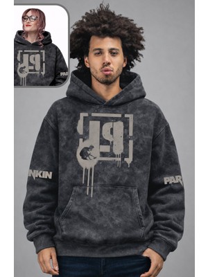 Fuddy Moda Unisex Linkin Park Lp Kol Baskılı Kapüşonlu Yıkamalı Sweatshirt, Oversize Rock Band Temalı Hoodie