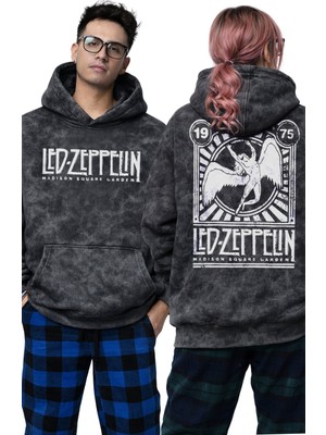 Fuddy Moda Unisex Oversize LED Zeppelin 1975 Sırt Baskılı Kapüşonlu Yıkamalı Rock Band Sweatshirt