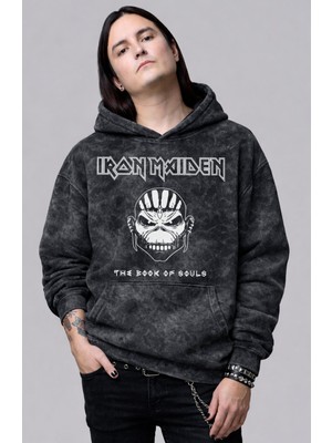 Fuddy Moda Unisex Oversize Iron Maiden The Book Of Souls Baskılı Kapüşonlu Yıkamalı Rock Band Sweatshirt