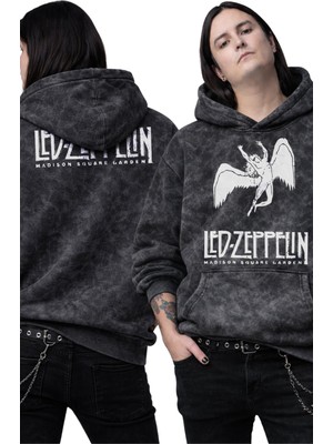 Fuddy Moda Unisex LED Zeppelin Ense Baskılı Kapüşonlu Yıkamalı Sweatshirt, Oversize Rock Band Temalı Hoodie