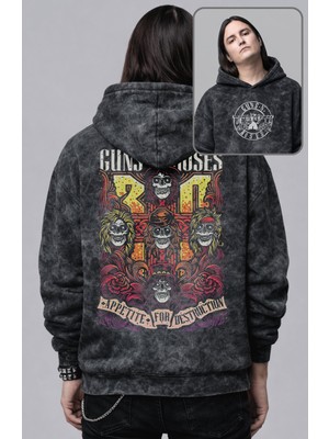 Fuddy Moda Unisex Oversize Rock Band Guns N Roses Sırt Baskılı Kapüşonlu Yıkamalı Retro Sweatshirt