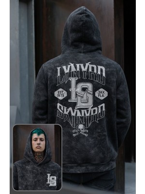Fuddy Moda Unisex Oversize Ls Lynyrd Skynyrd Cep ve Sırt Baskılı Kapüşonlu Yıkamalı Rock Band Sweatshirt