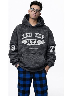 Fuddy Moda Unisex LED Zeppelin 1971 Kol Baskılı Kapüşonlu Yıkamalı Sweatshirt,oversize Rock Band Temalı Hoodie