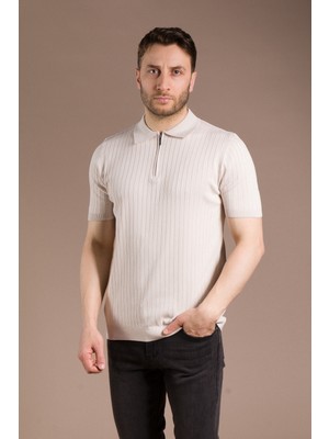 Zeki Özer Erkek Bej Triko T-Shirt