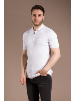 Zeki Özer Erkek Beyaz Triko T-Shirt