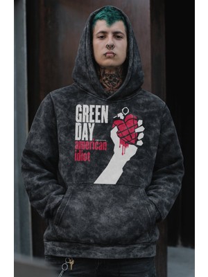 Fuddy Moda Unisex Oversize Green Day American Idiot Baskılı Kapüşonlu Yıkamalı Rock Band Sweatshirt