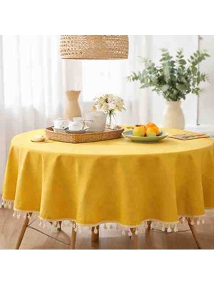 Ayzen Home Püskül Detaylı Su Itme Özelliğine Sahıp Duck Kumastan Yuvarlak Masa Örtüsü