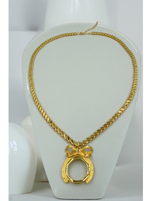 Xtakı Xtaki Çeyrekli Kolye - Çelik Arpa Zincir Kolye - Halep Pullu Zincir Kolye - Çeyrek Uyumlu Çeyrek Altın Takılan Kolye