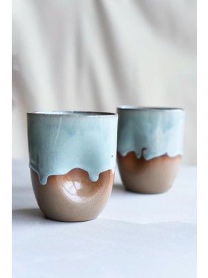 Nora Atelier Ceramic Turkuaz Serisi, Amorf Kulpsuz Latte Mug