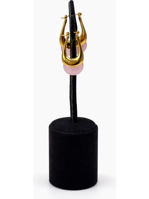 Pangu Altın Renk Çelik Gövdeli Renkli Akrilik Yarım Kubbe Halka Küpe