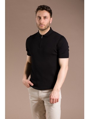 Zeki Özer Erkek Siyah Triko T-Shirt