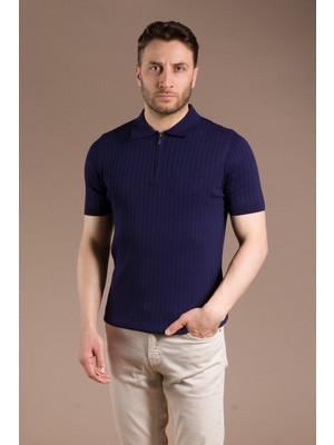 Zeki Özer Erkek Lacivert Triko T-Shirt