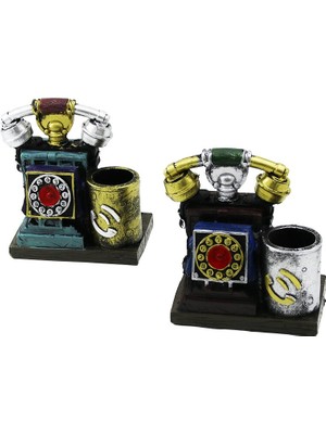 Go İthalat Ankesörlü Telefon Vintage Dekoratif Biblo - Renkli Kalemlik 12.5X10X6.5CM Reçine (5250)