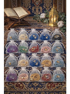 Begün 20 Adet Tüllü Plastik Inci Tesbih 99 Lu Namaz Tesbihi Hac Umre Mevlüt Hediyelik Çeyiz Dağıtmalık