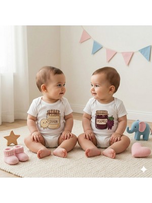 Novera Baby Organik %100 Pamuklu Ikizlere Özel Bebek Zıbın Tahin Pekmez