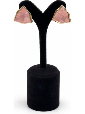 Pangu Altın Renk Lak Kaplama Pembe Mermer Görünümlü Akrilik Üçgen Küpe