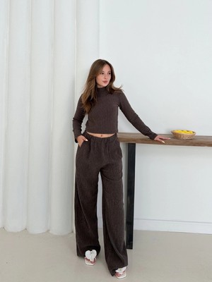 Hsc Bilişim Balıkçı Yaka Örme Takım Kahve ST265865