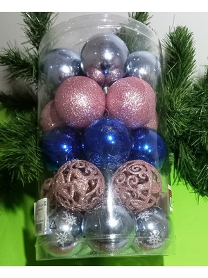 Oktay Sesal Yüksek Kalite 6 cm 25 Adet Yılbaşı Topu Yılbaşı Ağacı Süsleri 5 Farklı Model Top Süs