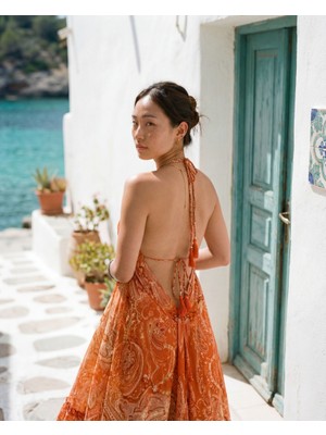 Fibula Zarif Otantik ve Bohem Bağlamalı Standart Beden Ithal Ipek Maxi Elbise 36-44 Bedenler Arası Olur