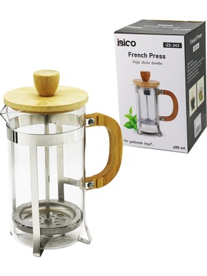 Go İthalat French Press Metal Kafes - Bambu Sap Bambu Kapak 600ML Cam Bitki Süzgeçi (5250)